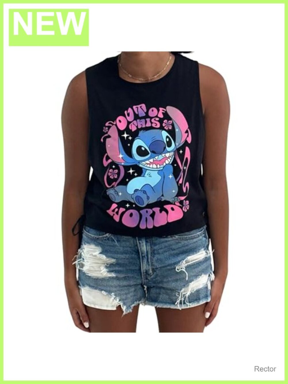 Disney Lilo and Stitch Juniors Cropped Tank Top Side Tie Graphic Sleeveless